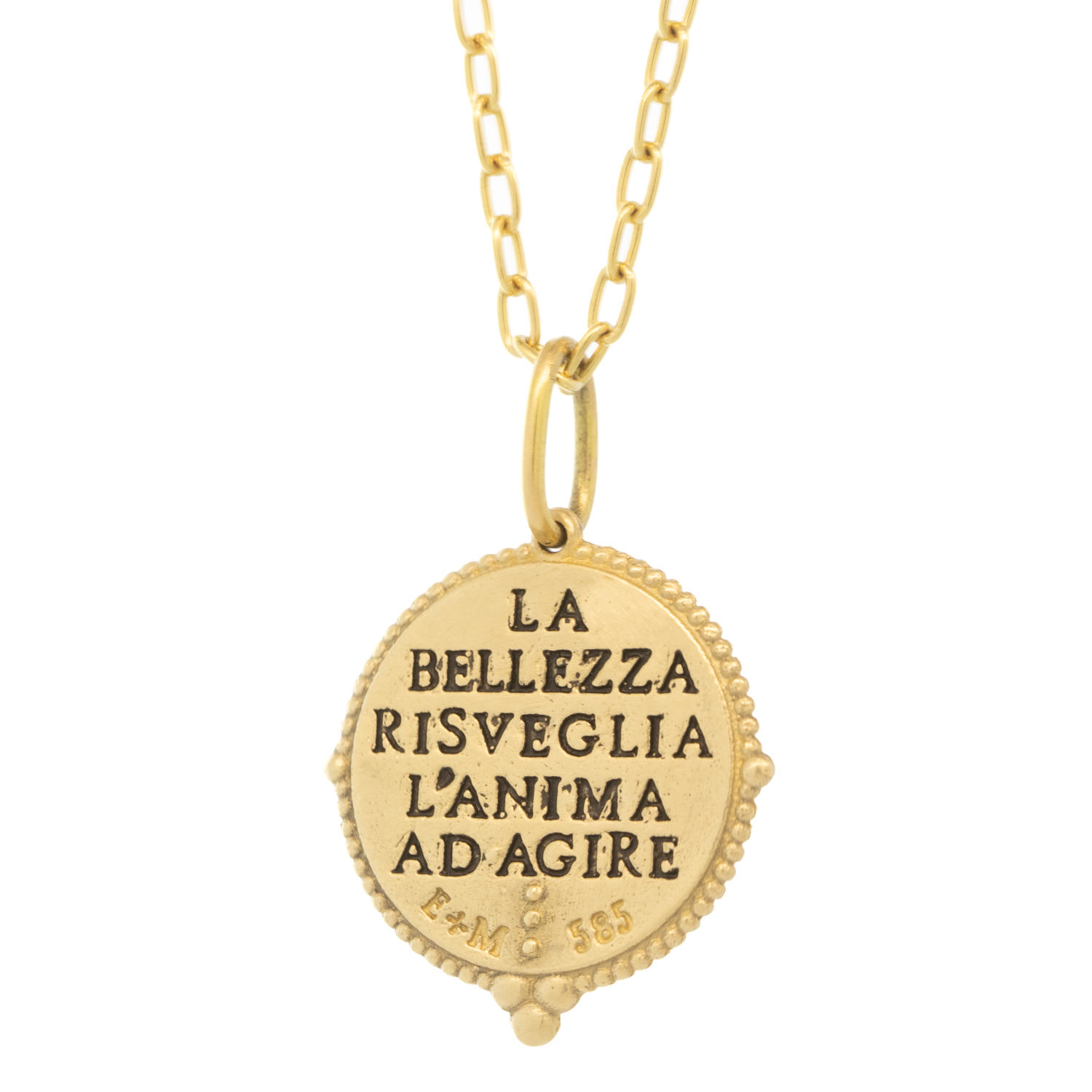 Erica Molinari Trunk show : 14K large round Crown- "Beauty awakens the soul to act'", 1 1/16" x 3/4" including bail