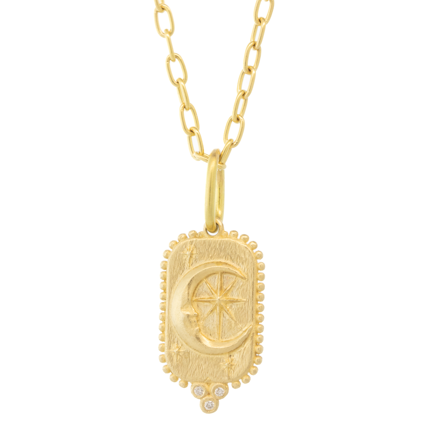 Erica Molinari Trunk Show: 14K Small rectangle Man in the moon & North star-The soul is eternal 0.03cts