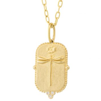 Erica Molinari :14k medium dragonfly .03cts/3 granules "peace*, 1 1/4" x 9/16" including bail