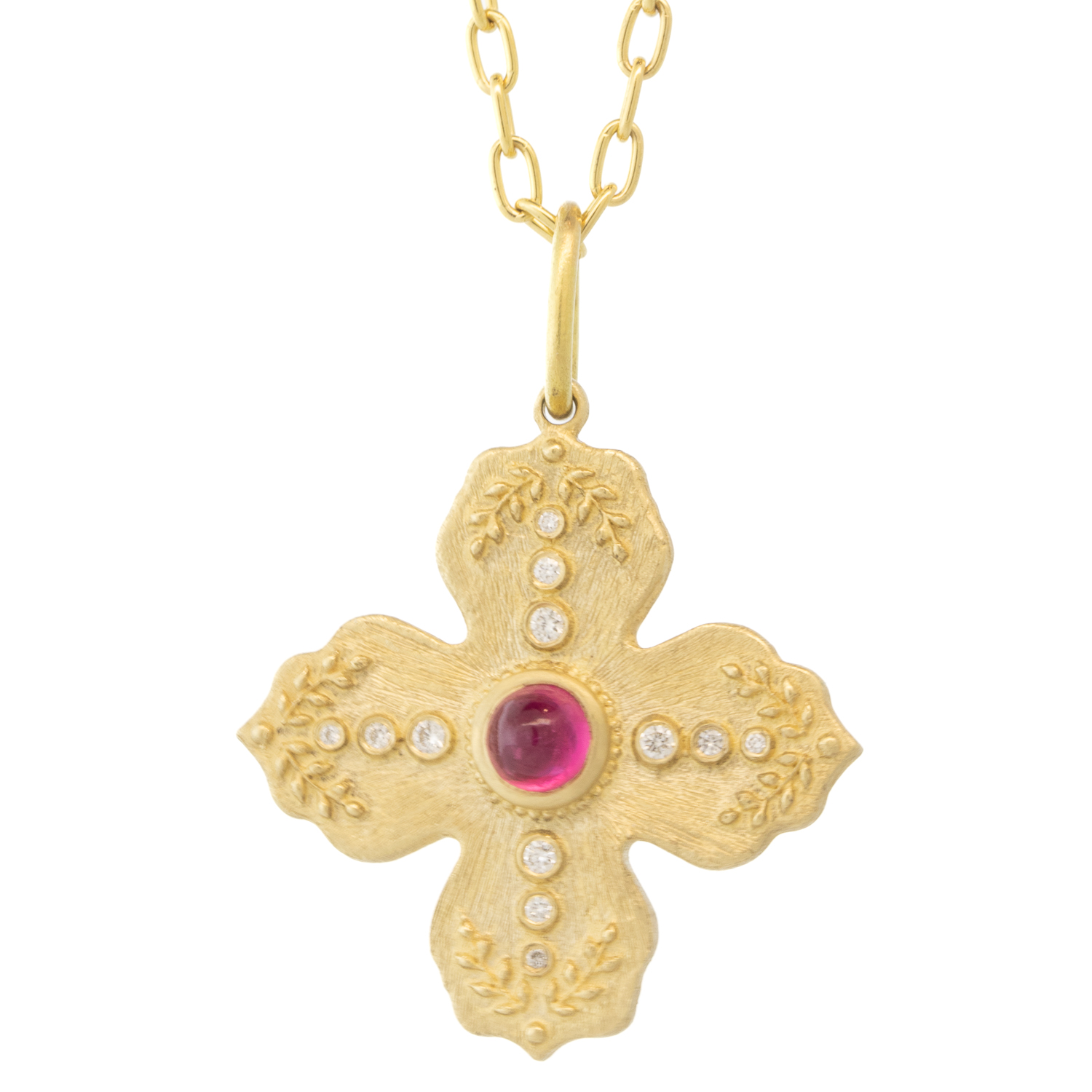 Erica Molinari Trunk Show: 14K 4 Point stone & diamond Ruby charm-.112ts ,'Live, Life, Love', 1 1/4" x 15/16" including bail