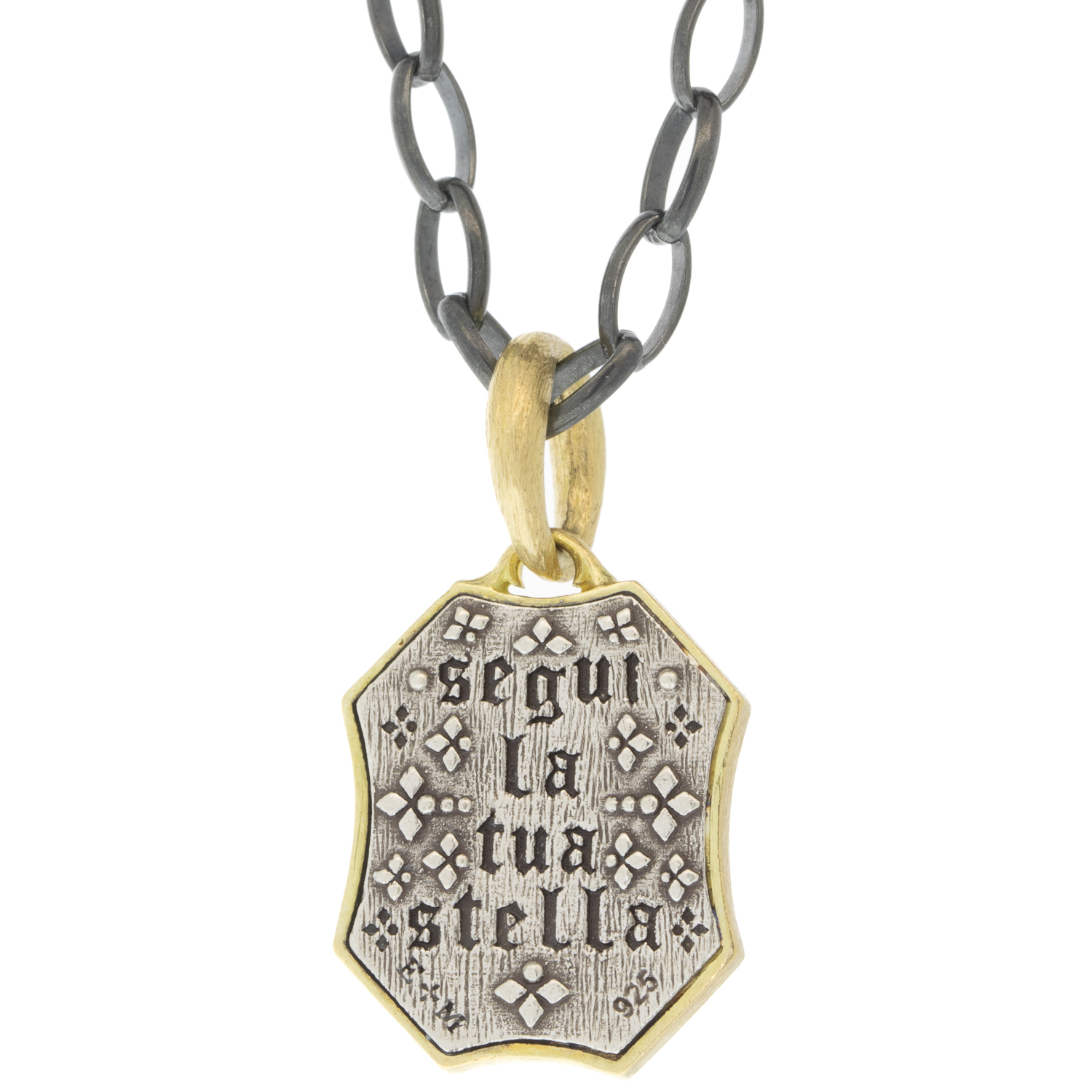 Erica Molinari Trunk Show: Charm, Small Pave White Diamonds Scarab Beetle Shield, "Follow Your Own Star", Sterling silver, 18K gold, Diamonds, .40 TCW, Measures 1 x 9/16 including bail