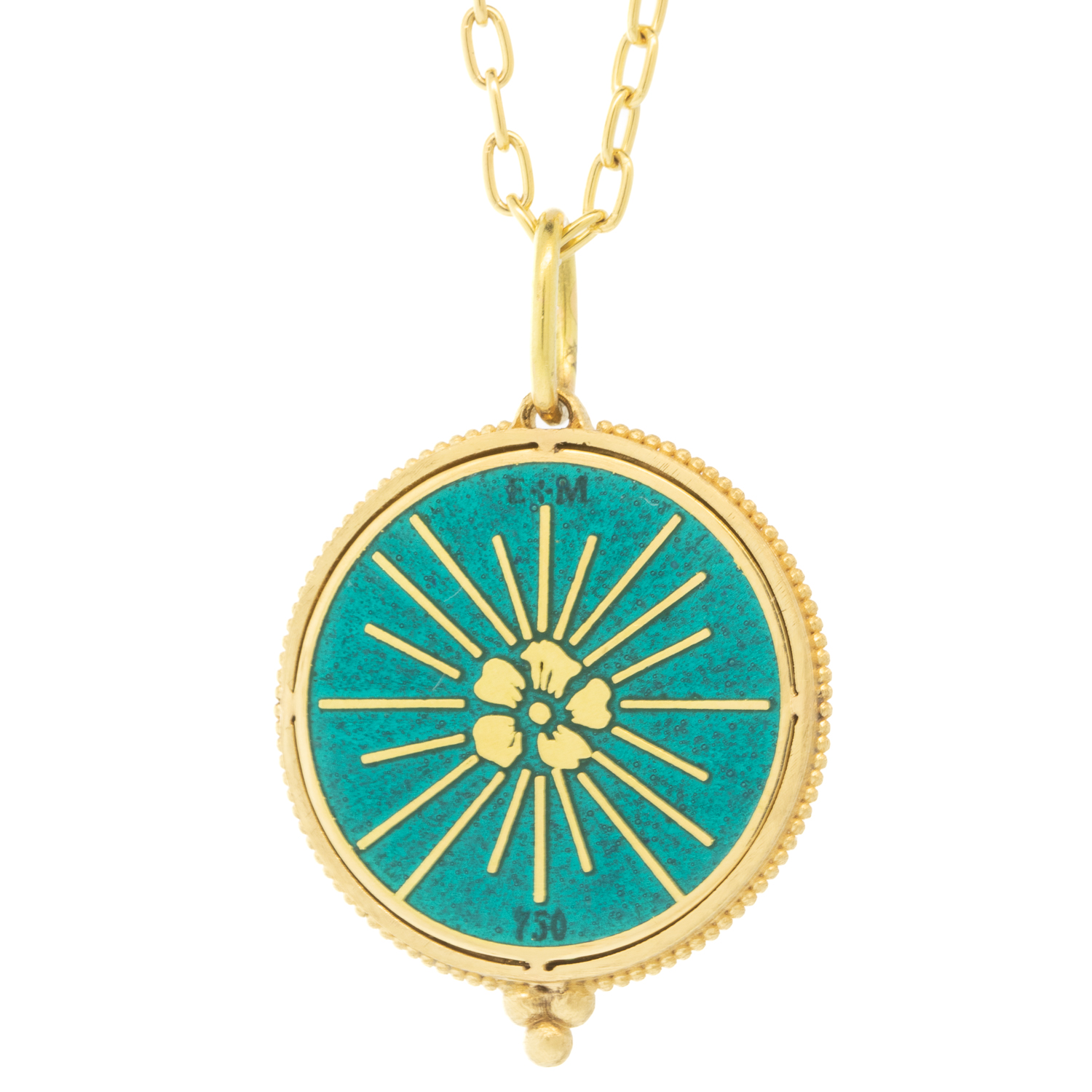 Erica Molinari Trunk Show: 18K HAND PAINTED Vitreous enamel Man in the Moon set in triple diamond frame - .03cts, 1 1/4" x 7/8" including bail