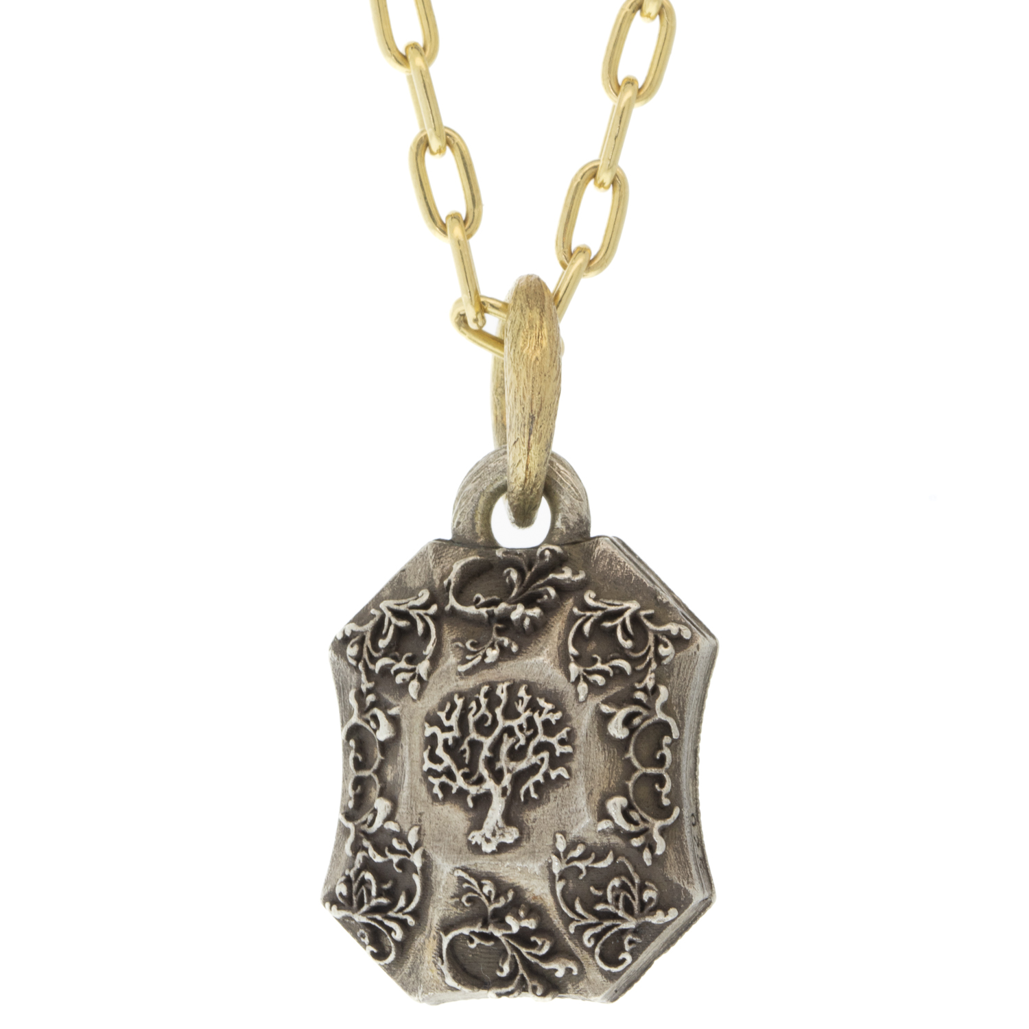 Erica Molinari Trunk Show: ss Medium Black diamond pillow w/blue sapphire center-1.59cts-Tree of life