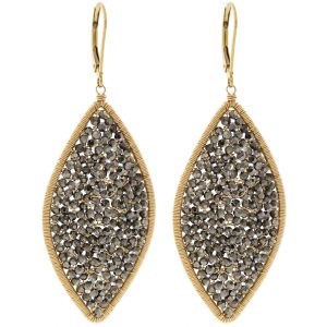Dana Kellin: Earrings,Large  Marquis Shaped Earring w/ Dark Crystals, 2 9/16" x 13/16"