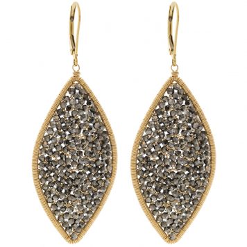 Dana Kellin: Earrings,Large  Marquis Shaped Earring w/ Dark Crystals, 2 9/16" x 13/16"