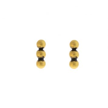 Jane Diaz: Granulated Three Ball Stud Earring, Gold Plate