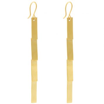 Jane Diaz: Long Rectangular Cascade Earrings, Gold Plate