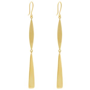 Jane Diaz: Marquise and Triangle Long Slinky Drop Earrings, Gold Plate