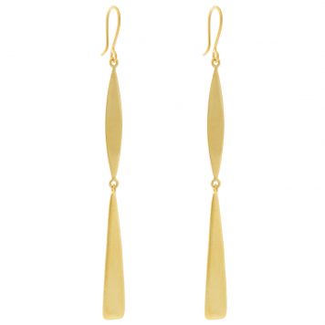 Jane Diaz: Marquise and Triangle Long Slinky Drop Earrings, Gold Plate