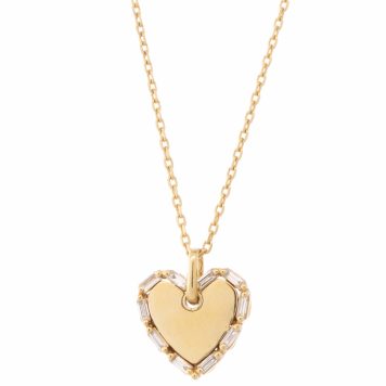 Suzanne Kalan: 18K YG Small heart with diamond frame necklace- .14 TCW White Diamond Baguettes