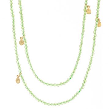 Victoria Cunningham: Necklace, 32", peridot 14k gold dots 3 in 1