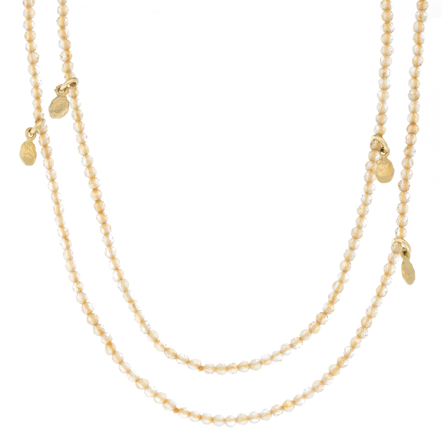 Victoria Cunningham: Necklace, 32", topaz 14k gold dots 3 in 1