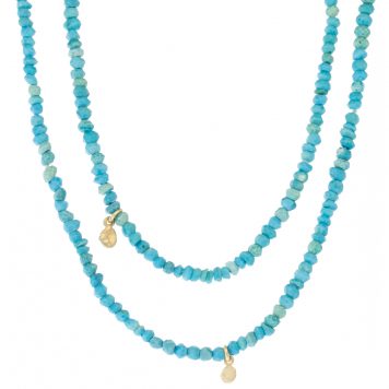 Victoria Cunningham: Necklace, 32", turquoise 14k gold dots 3 in 1