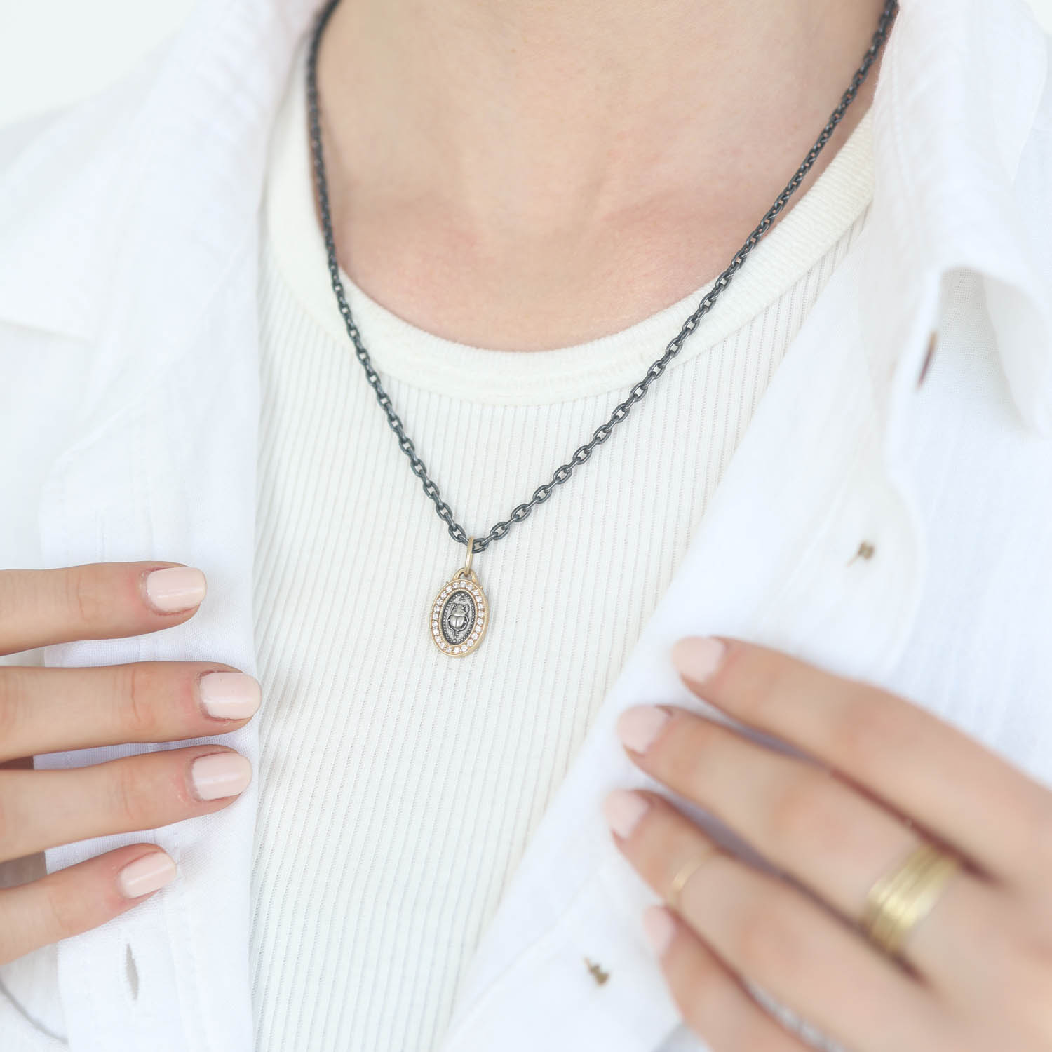 Erica Molinari Trunk Show: Charm, Small Oval Scarab, Diamonds, .19 TCW, Sterling silver, 18K gold