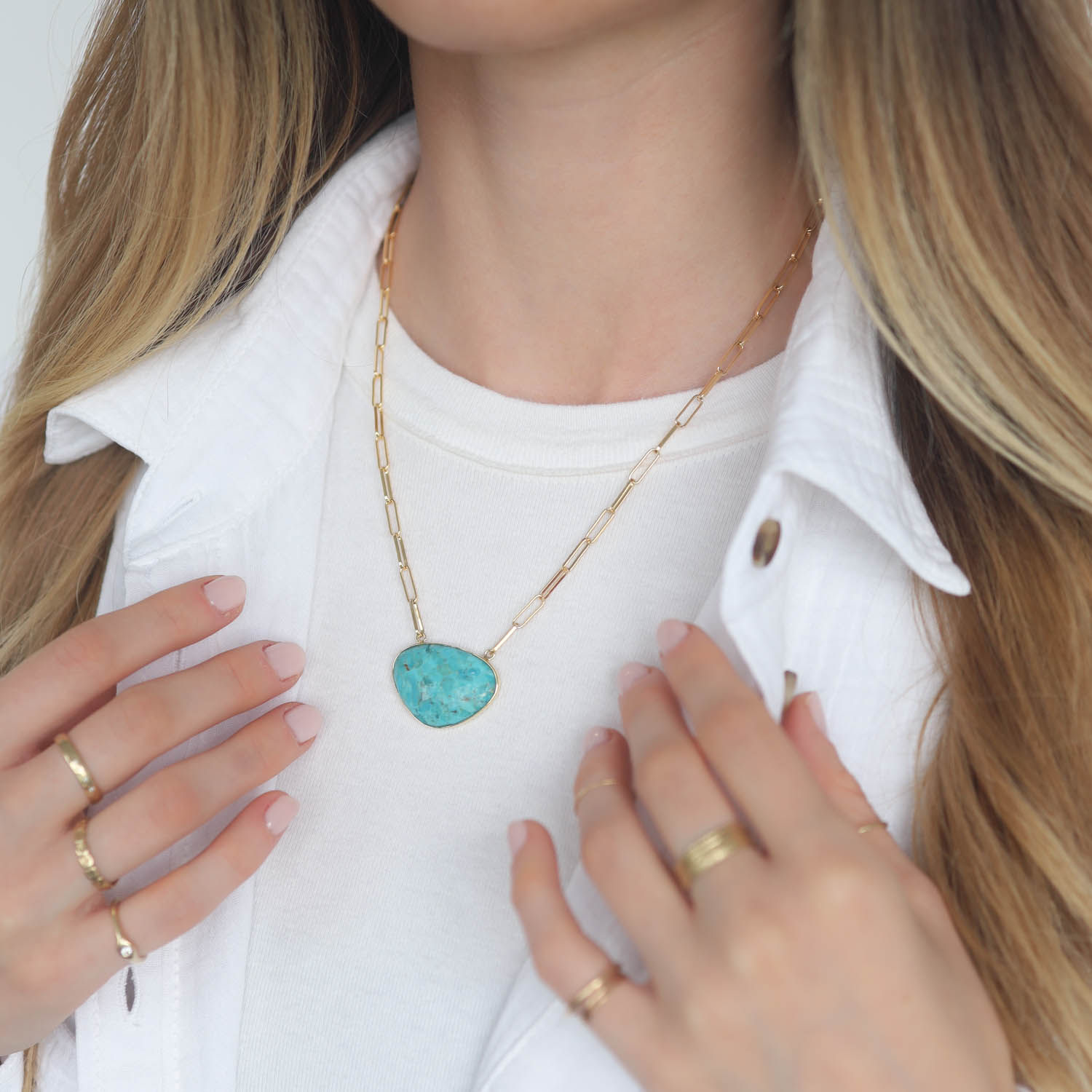 Lulu: Ember Necklace, Turquoise measures 17" - 19"