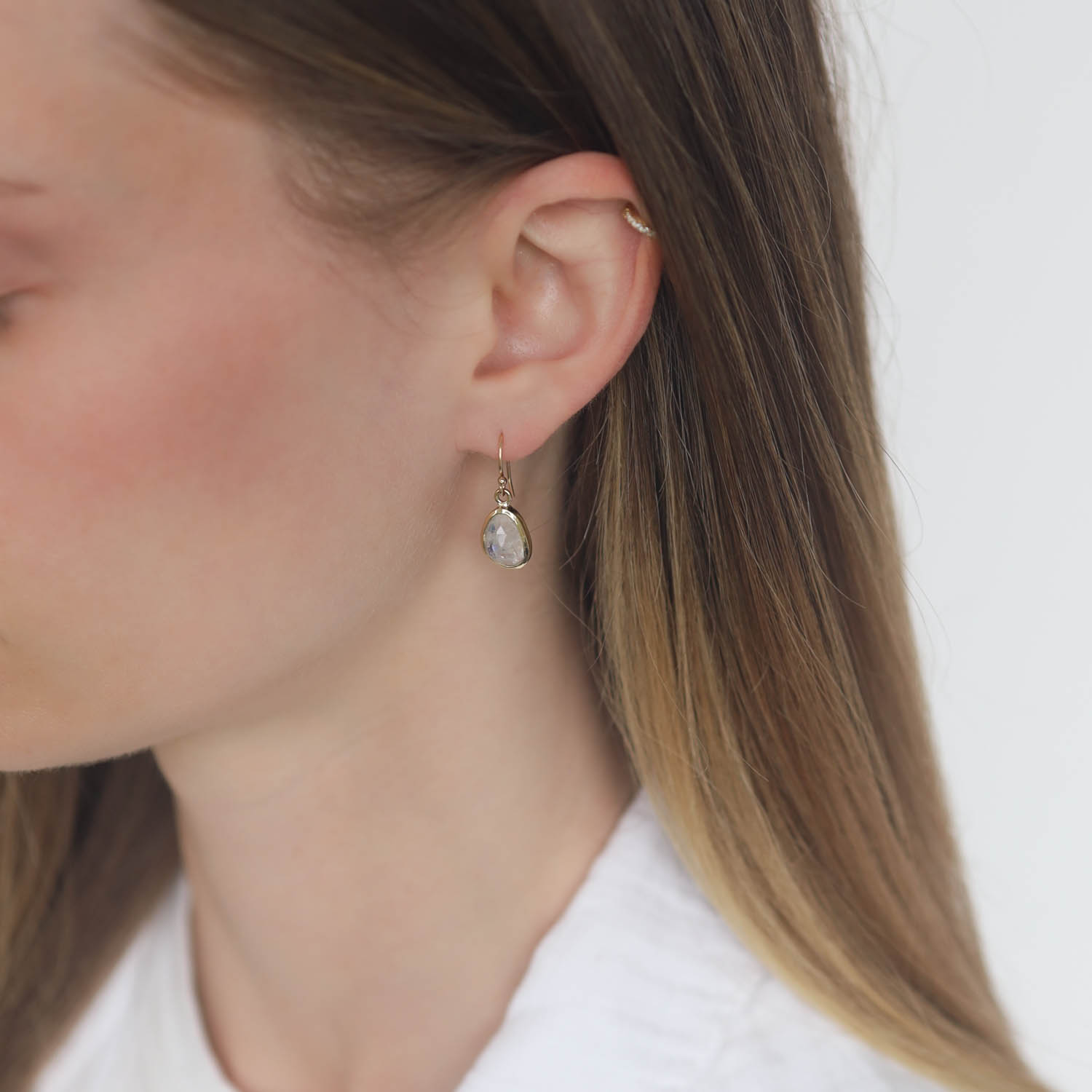 Lulu: Finn Birthstone Earrings, moonstone, 18K gold vermeil, 14K gold fill ear wire