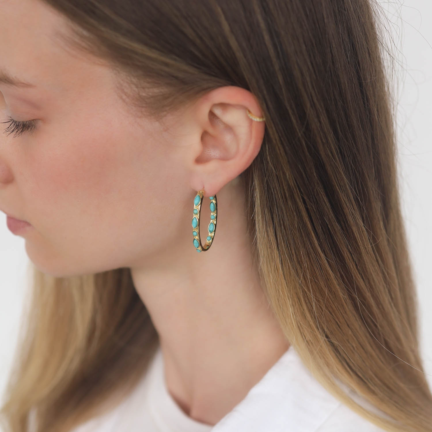 Lulu: Casablanca Hoops, turquoise, 18K gold vermeil oval hoops