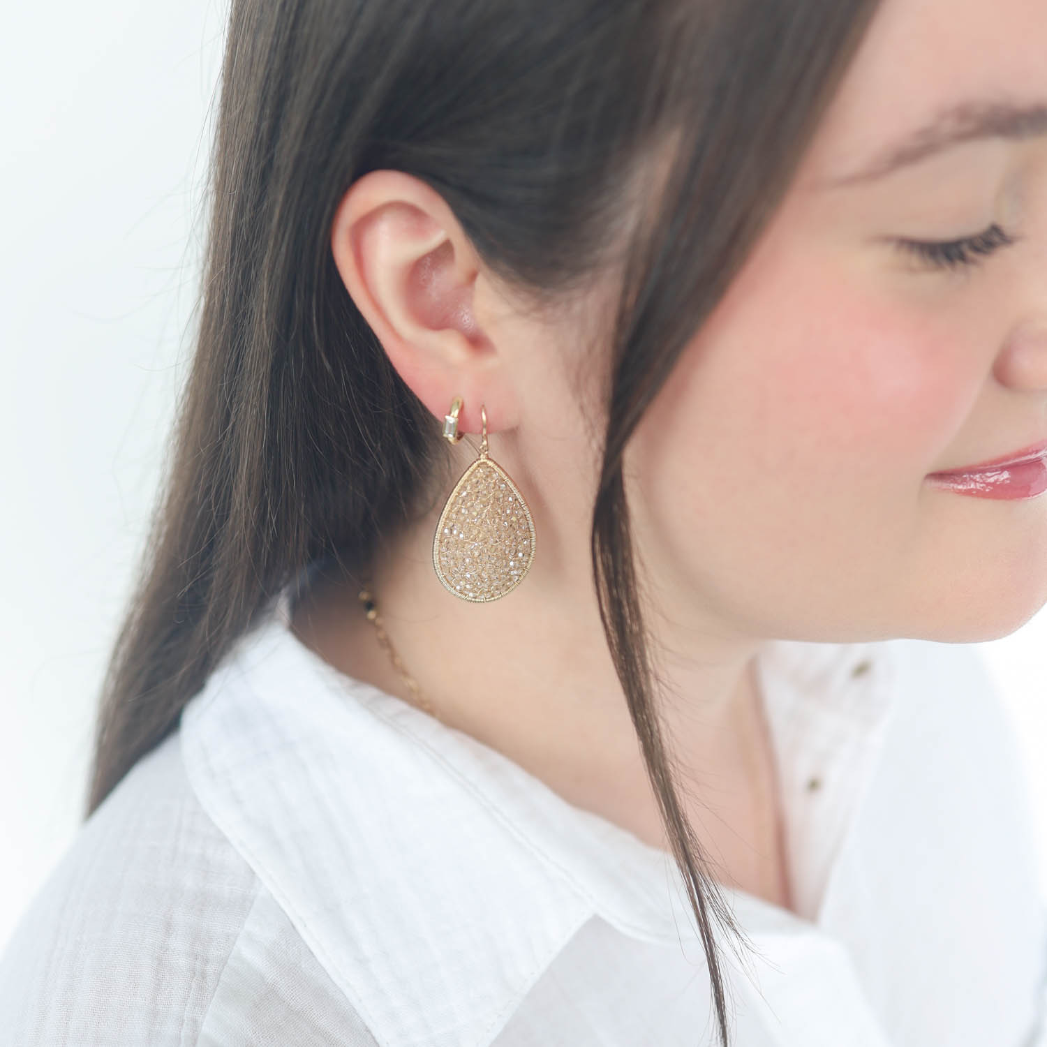 Dana Kellin: Earrings, 14K Gold Fill, Crystal, Large Teardrop