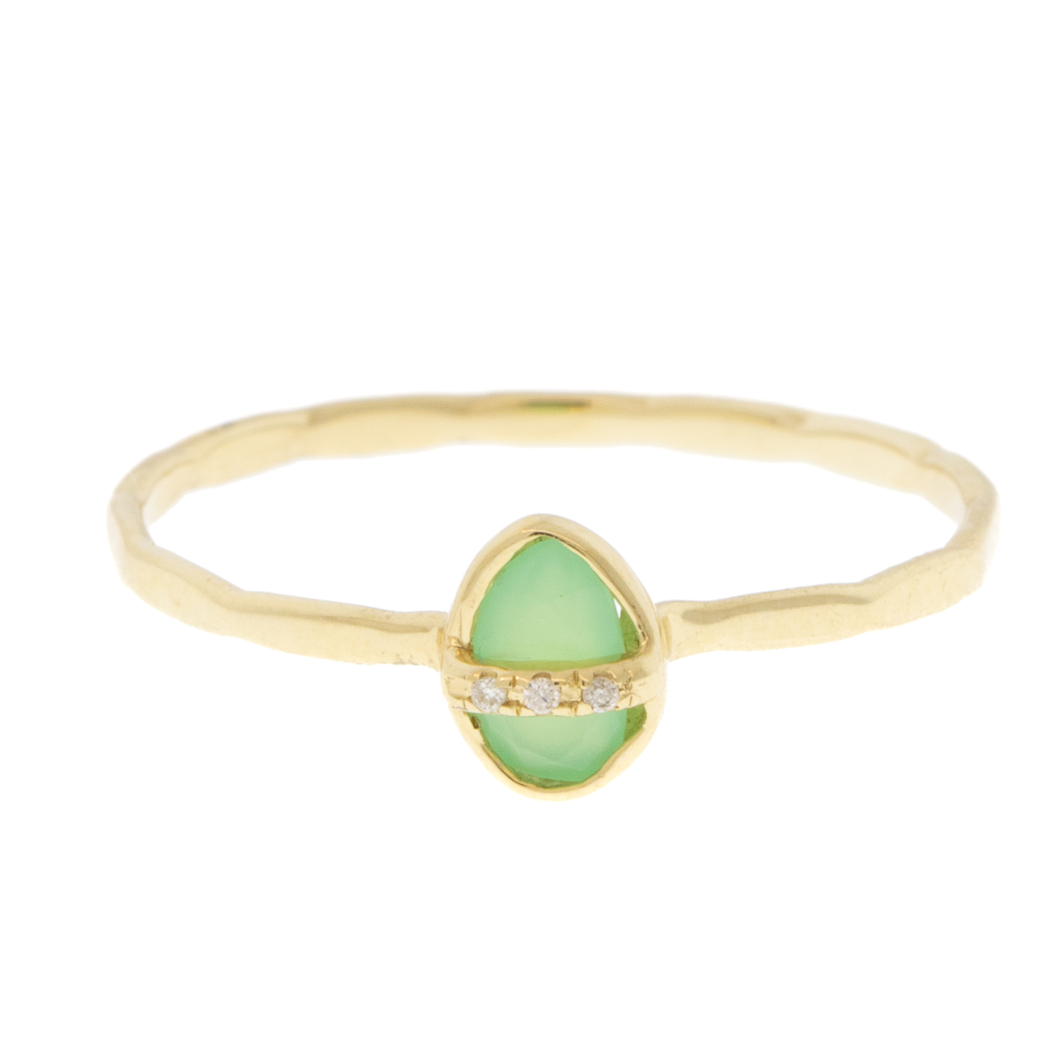Melissa Joy Manning: Small 14k micropave diamond bezel wrapped ring, Chrysoprase, 6.5, 1/4" x 3/16" including bezel