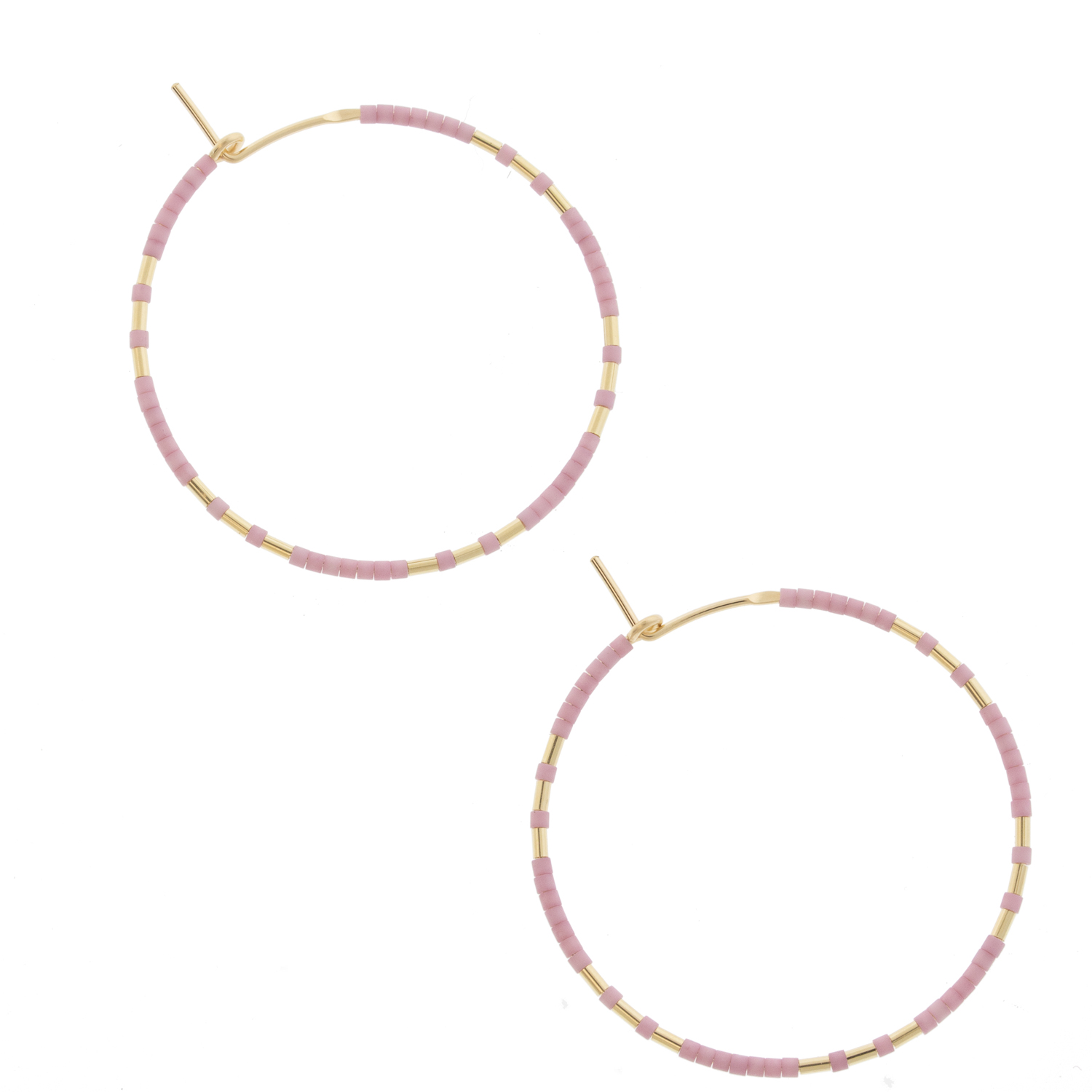 Abacus Row: WS Chaldene Hoops, Blossom, Japanese glass seed beads, 14K gold-filled beads, hand-hammered 14K gold-filled wire hoops