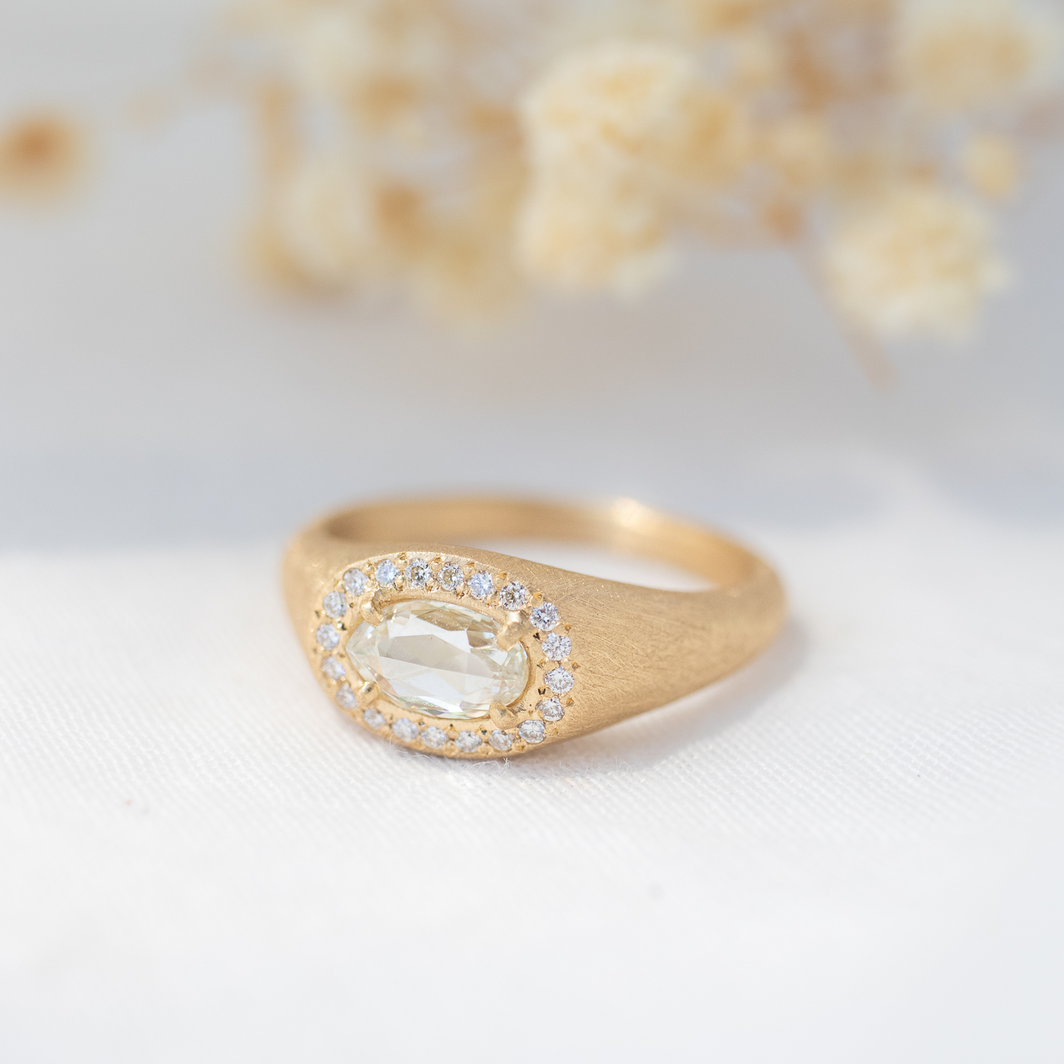 Yasuko Azuma: Ring, 18ky, .58ct diamond, .11ct diamond halo, size 6.5