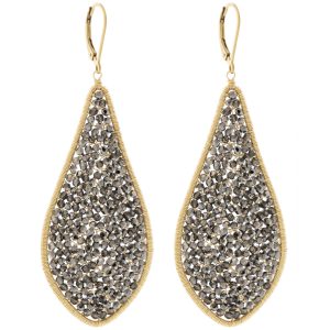 Dana Kellin: Earrings,  Large, Crystal Silver Night, Gold fill, 2 7/8" x 1 1/16"