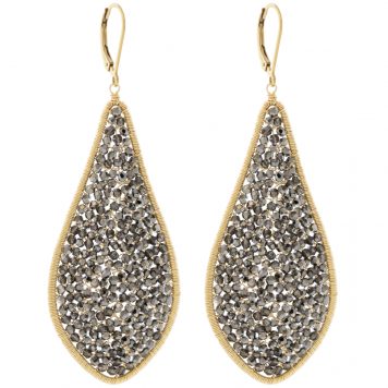 Dana Kellin: Earrings,  Large, Crystal Silver Night, Gold fill, 2 7/8" x 1 1/16"