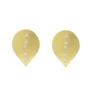 Rene Escobar:Cleo,YG LEAF SHAPE STUDS EARRINGS SET WITH 0.10CT IN DIAMONDS