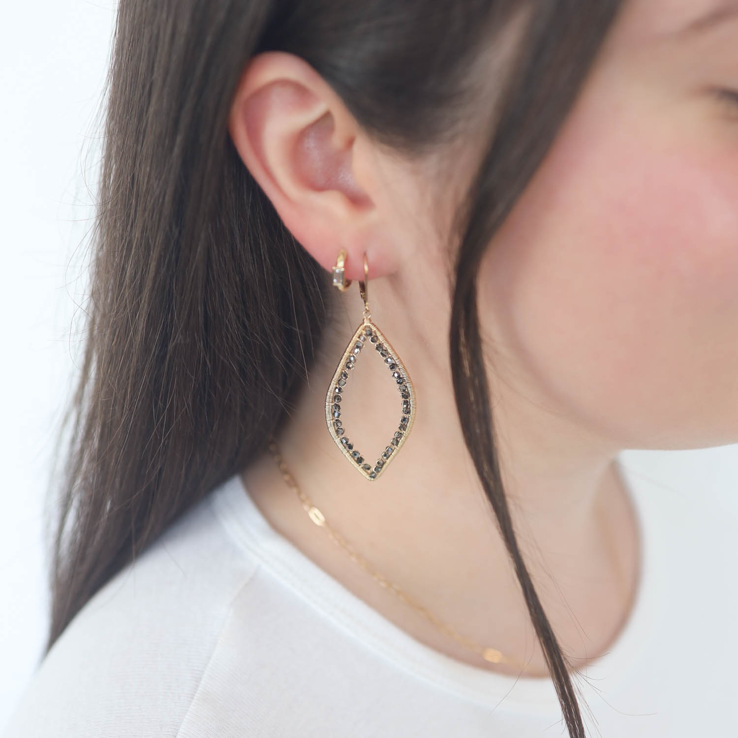 Dana Kellin: Gold Fill Marquis Silver Night Crystals Outline Earrings