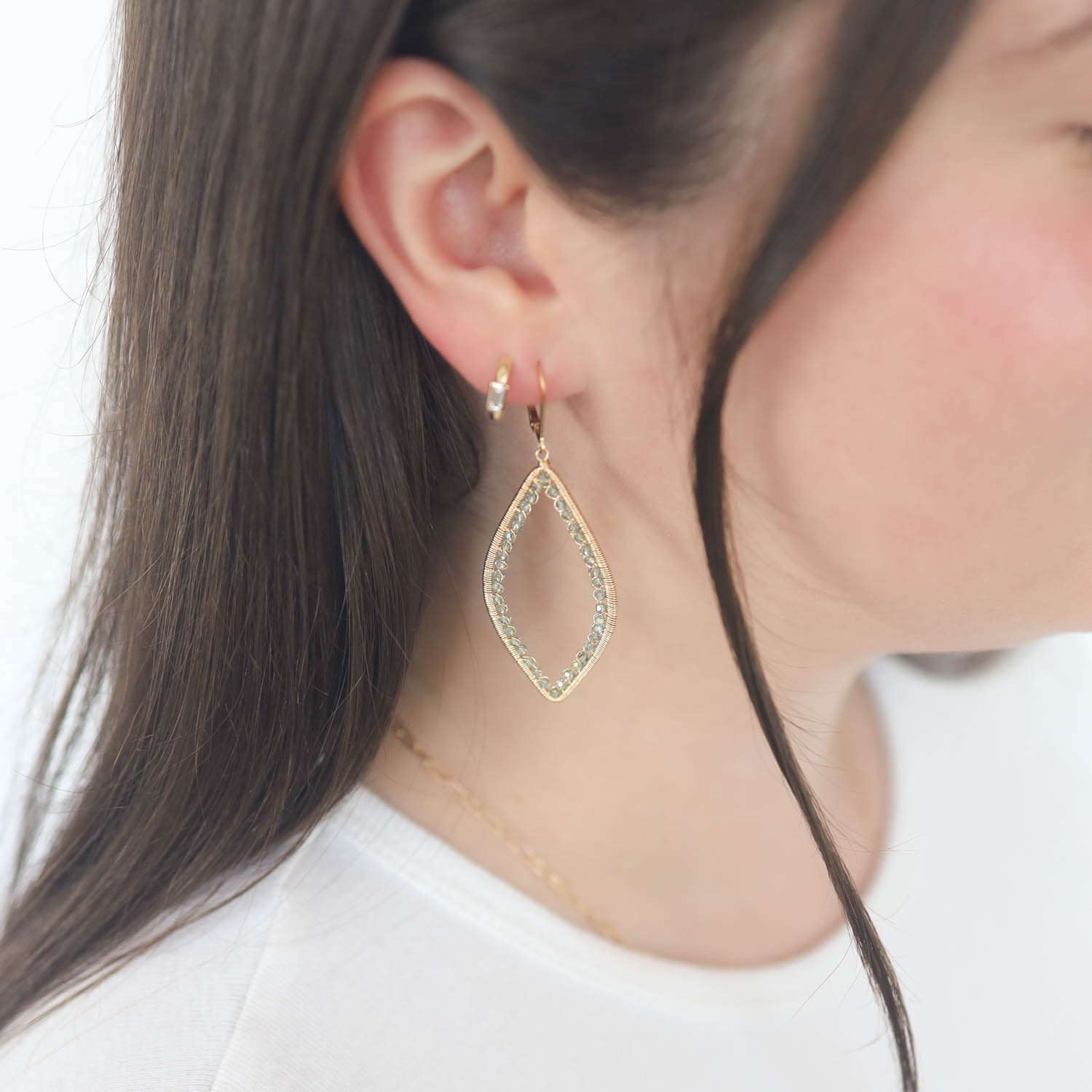 Dana Kellin: Gold Fill Marquis Aqua Shadow Crystals Outline Earrings