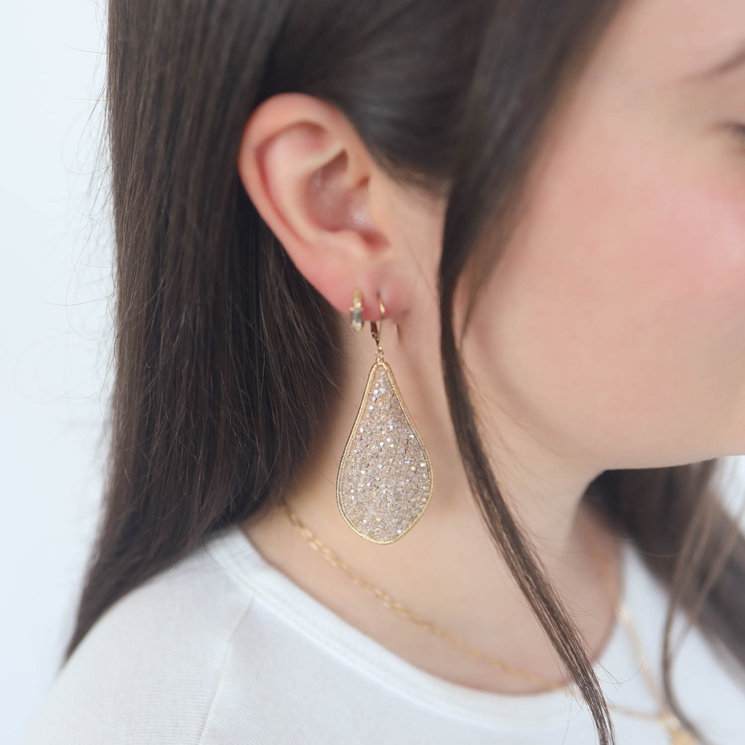 Dana Kellin: Earrings, Large, Clear crystal, Gold fill