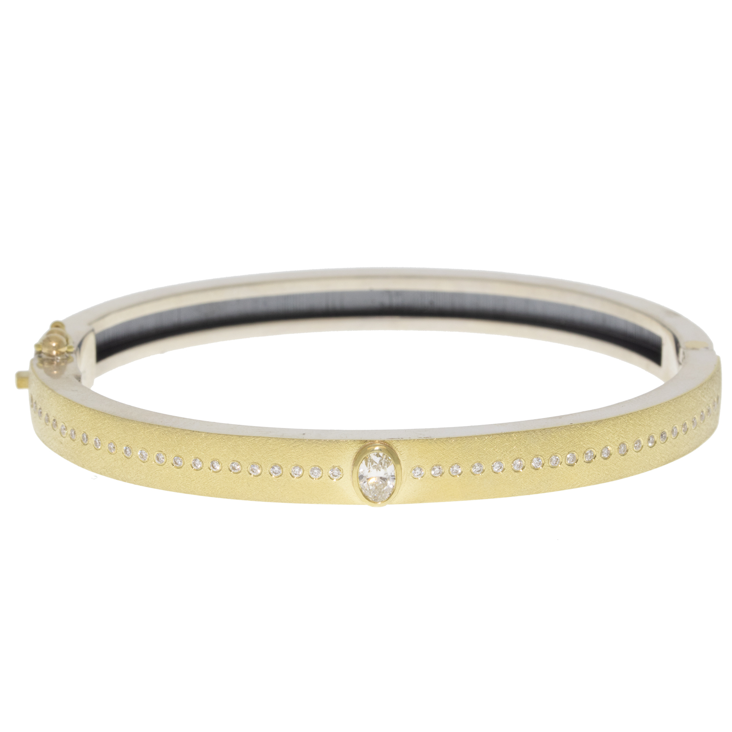 Rene Escobar:Junia,6MM YG FRONT, YG OVAL BEZEL & SILVER BACK BANGLE SET WITH 0.45CT IN DIAMONDS/ SIZE MED