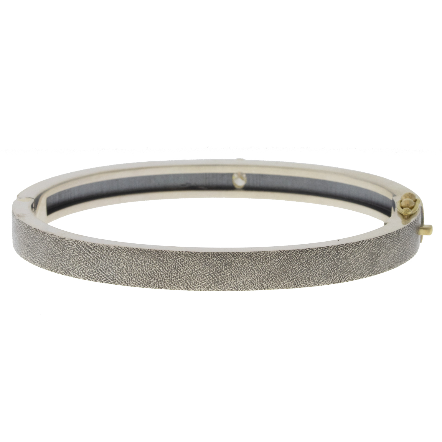 Rene Escobar:Junia,6MM YG FRONT, YG OVAL BEZEL & SILVER BACK BANGLE SET WITH 0.45CT IN DIAMONDS/ SIZE MED