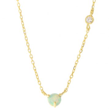 Tai: Necklace, Gold Vermeil Simple Chain Necklace with Small Opal center and Offside CZ