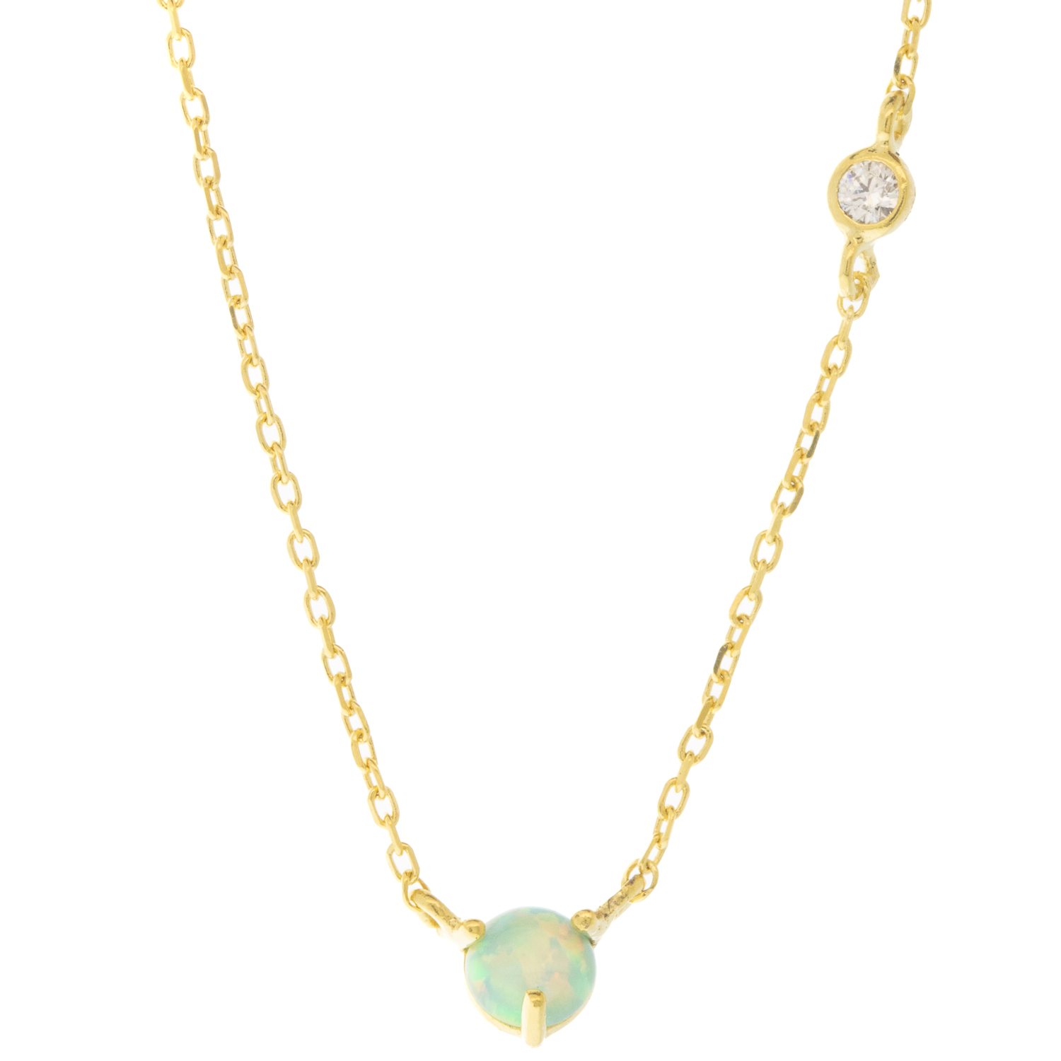 Tai: Necklace, Gold Vermeil Simple Chain Necklace with Small Opal center and Offside CZ