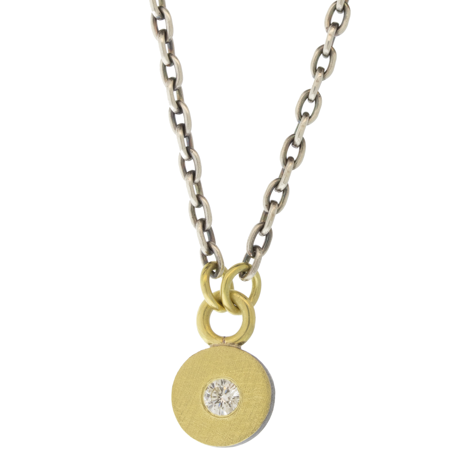Rene Escobar:Valery,SILVER CHAIN & YG ROUND DOT NECKLACE SET WITH A 0.35CT DIAMOND