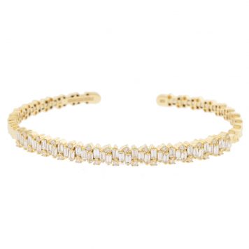 Suzanne Kalan: Bracelet, Bangle, Flexible, 18K Gold, White Baguette Diamonds on Firework Setting 1.41ct, Round White Diamond .32 TCWSize Medium.