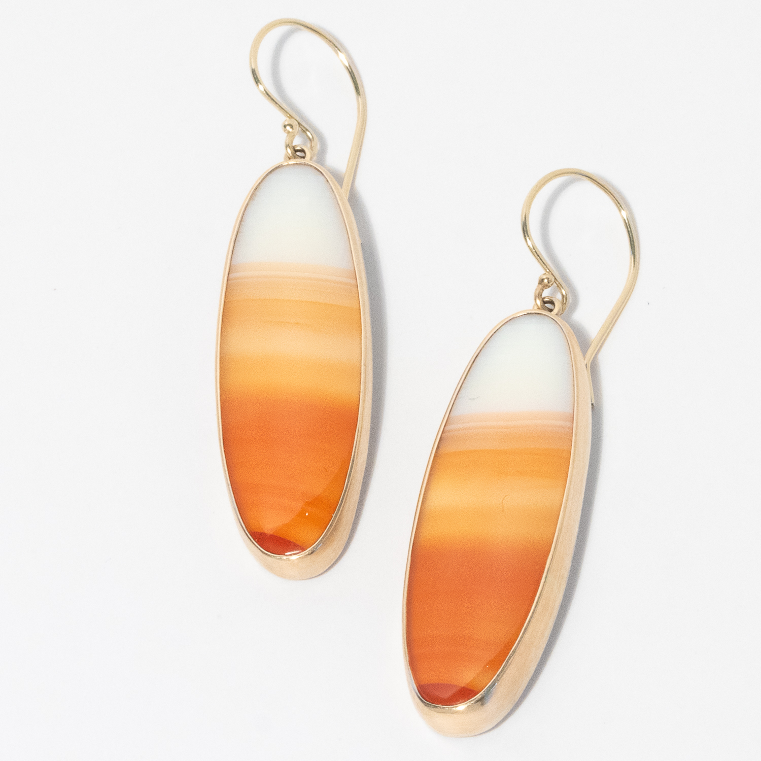 Jamie Joseph: 14K gold and Sterling Earrings w/ Large Oval Smooth Carnelian in Sterling Backed Gold Bezel