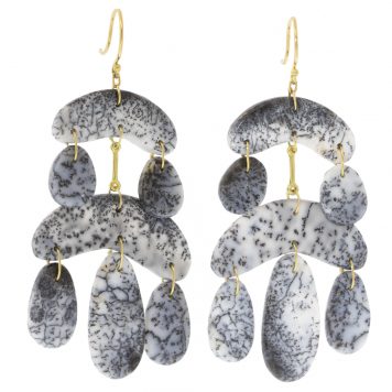 Ten Thousand Things: 18k Cut Stone Mini Chandelier Dendritic Opal Earrings
