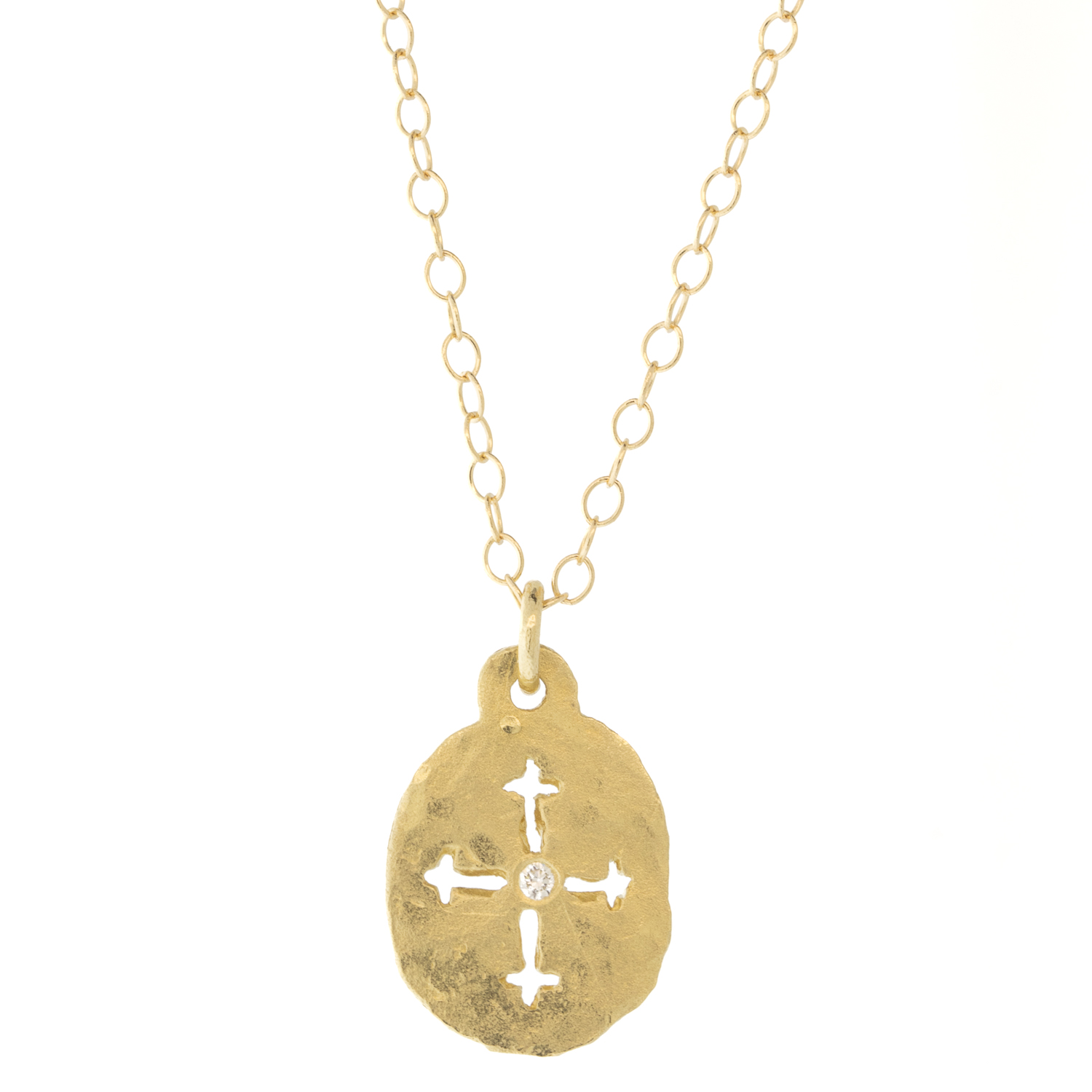 Victoria Cunningham Trunk Show: 14k hammered oval cut out cross