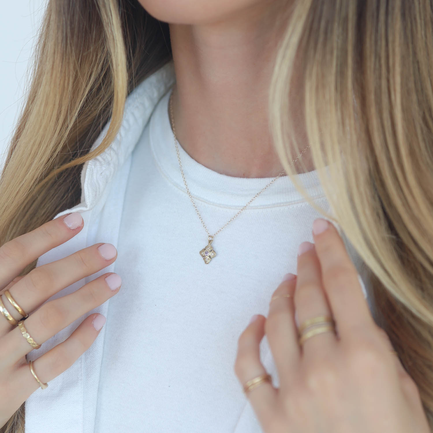 Victoria Cunningham Trunk Show: 14k hammered cross + pink sapphire