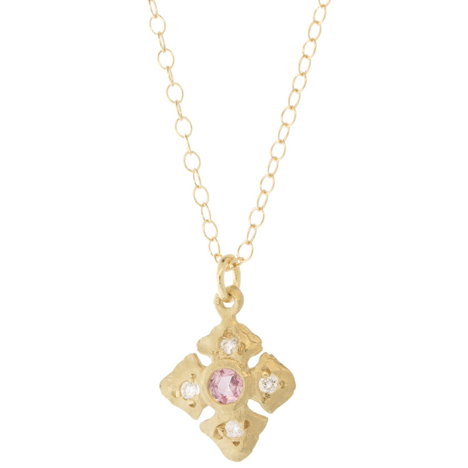 Victoria Cunningham Trunk Show: 14k hammered cross + pink sapphire
