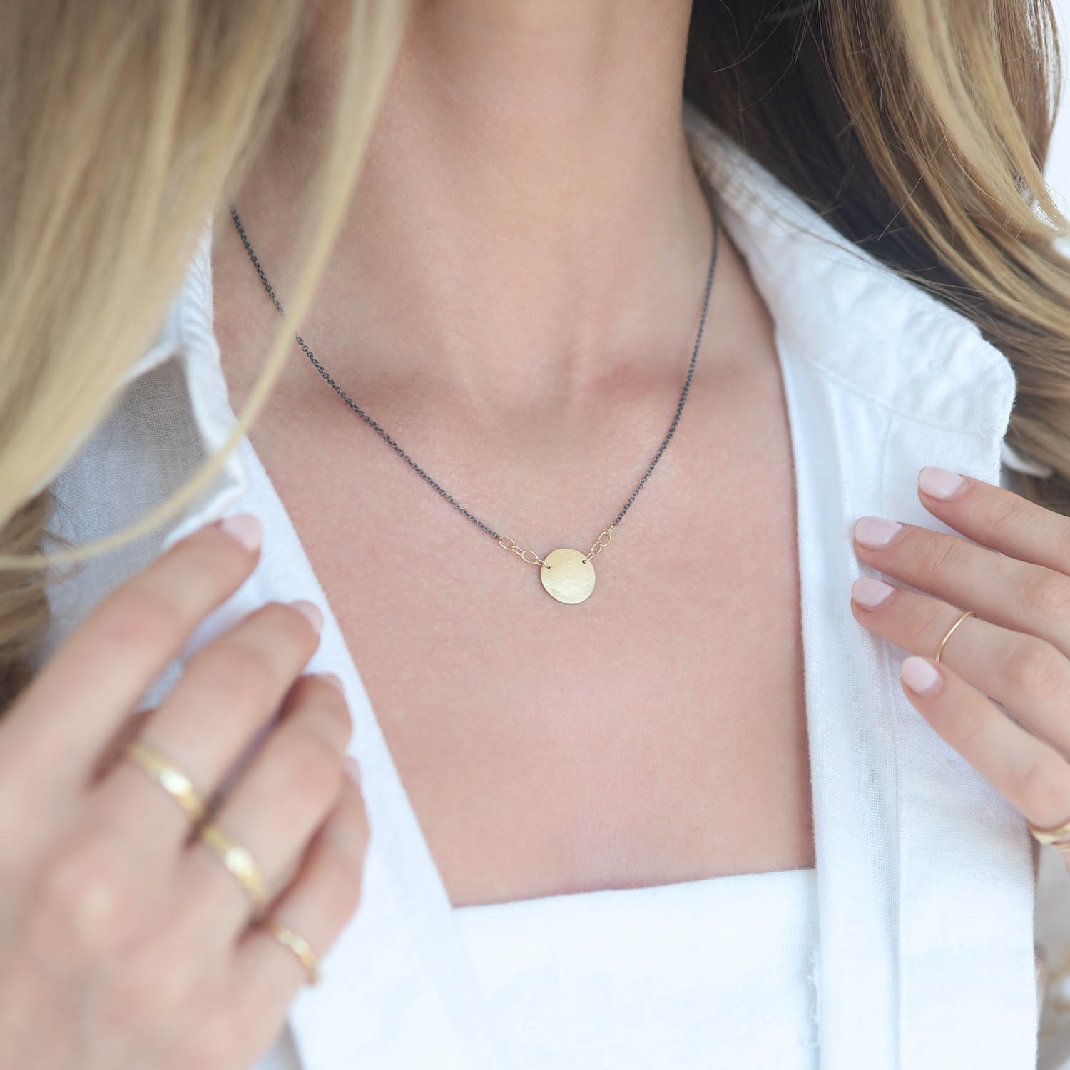 Sarah McGuire: Necklace,Small Paper Moon,18ky/oxi 18"