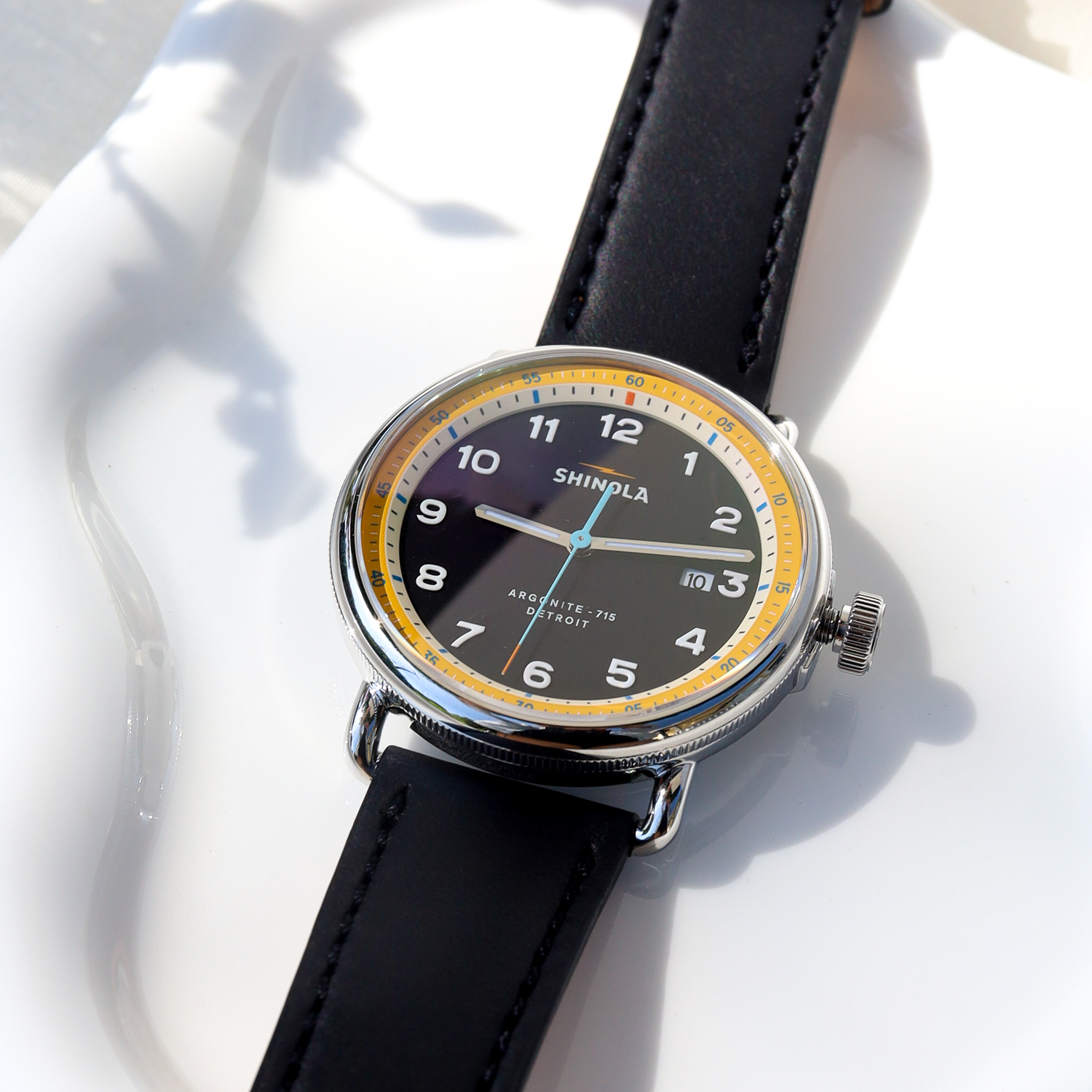 Shinola: Watch, Canfield Model c' 56 3 Hand, 43mm, Black Leather Strap, Black
