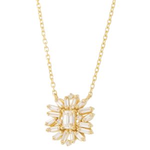 Suzanne Kalan: Necklace, OAK18K Yellow gold diamond flower pendant, .20 TCW emerald-Cut White Diamond, .27 TCW White Diamond Baguette, .05 TCW Round white Diamond. Total Stones 21, Length 16"18" adj