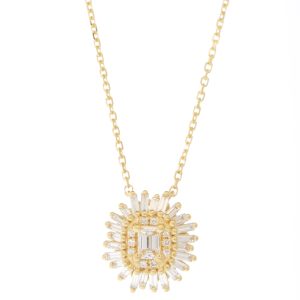 Suzanne Kalan: Necklace, OAK18K Yellow gold diamond flower pendant, .20 TCW emerald-Cut White Diamond, .36 TCW White Diamond Baguette, .05 TCW Round white Diamond. Total Stones 35, Length 16"18" adj
