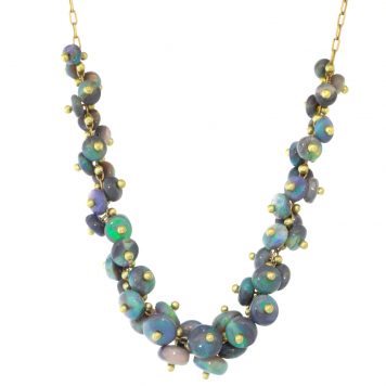Ten Thousand things: extra-long, center spiral black opal choker on 18k gold