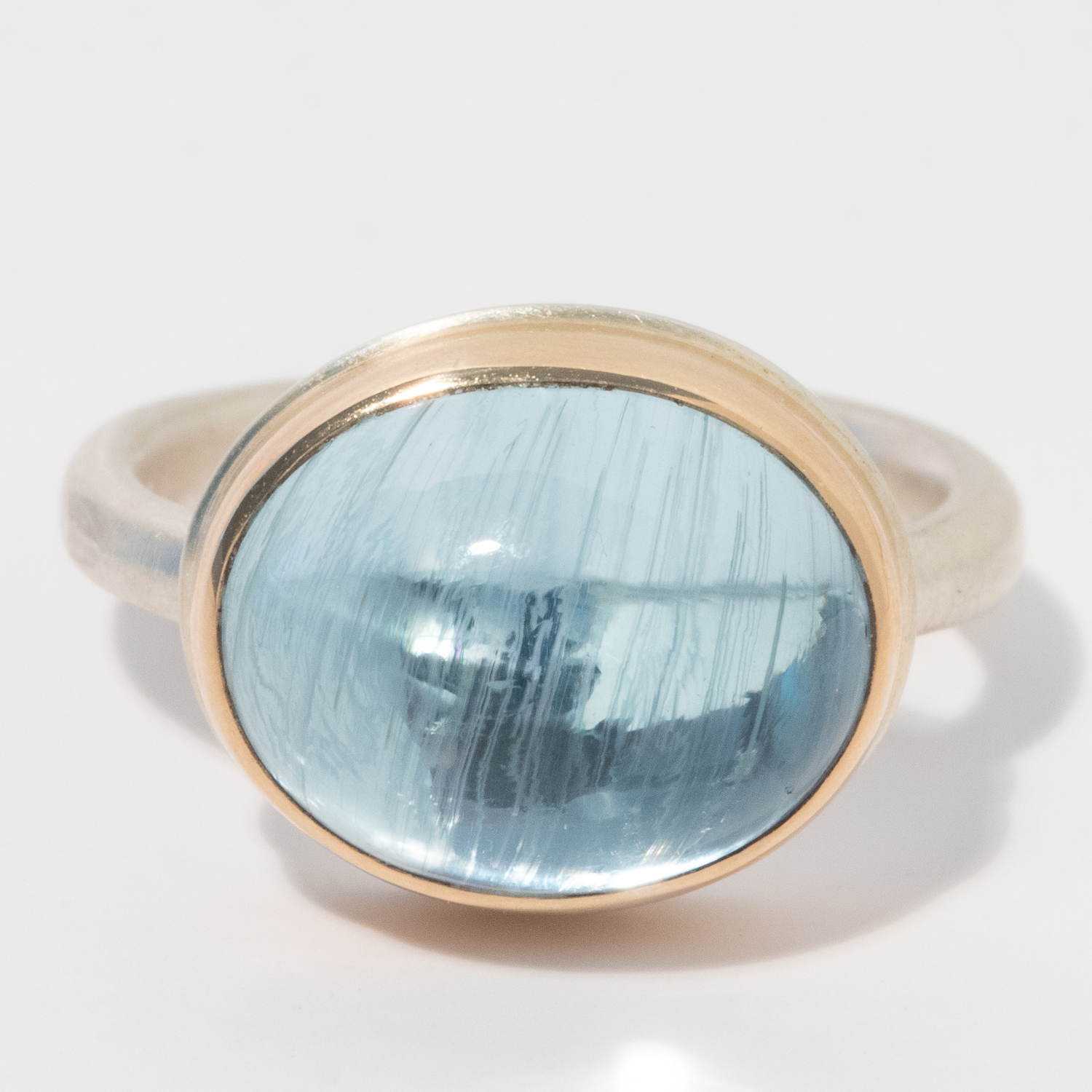 gold and silver ring with blue topaz by jewelry designer Jamie Joseph