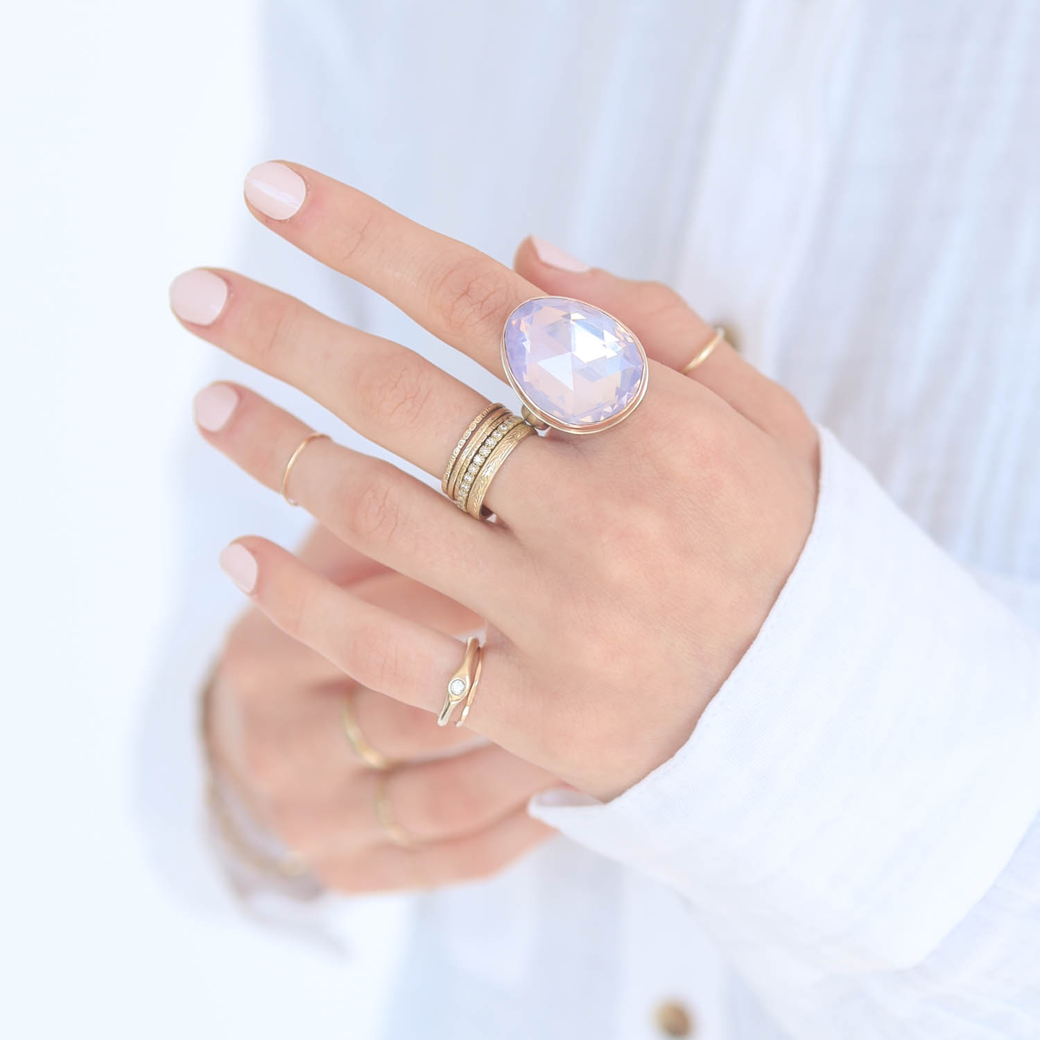 Jamie Joseph: Sterling & 14K Rose gold Ring w/Large Vertical Asymmetrical Rose Cut Lavender Amethyst on Groovy Band, size 7.75, measures 15/16" x 3/4"