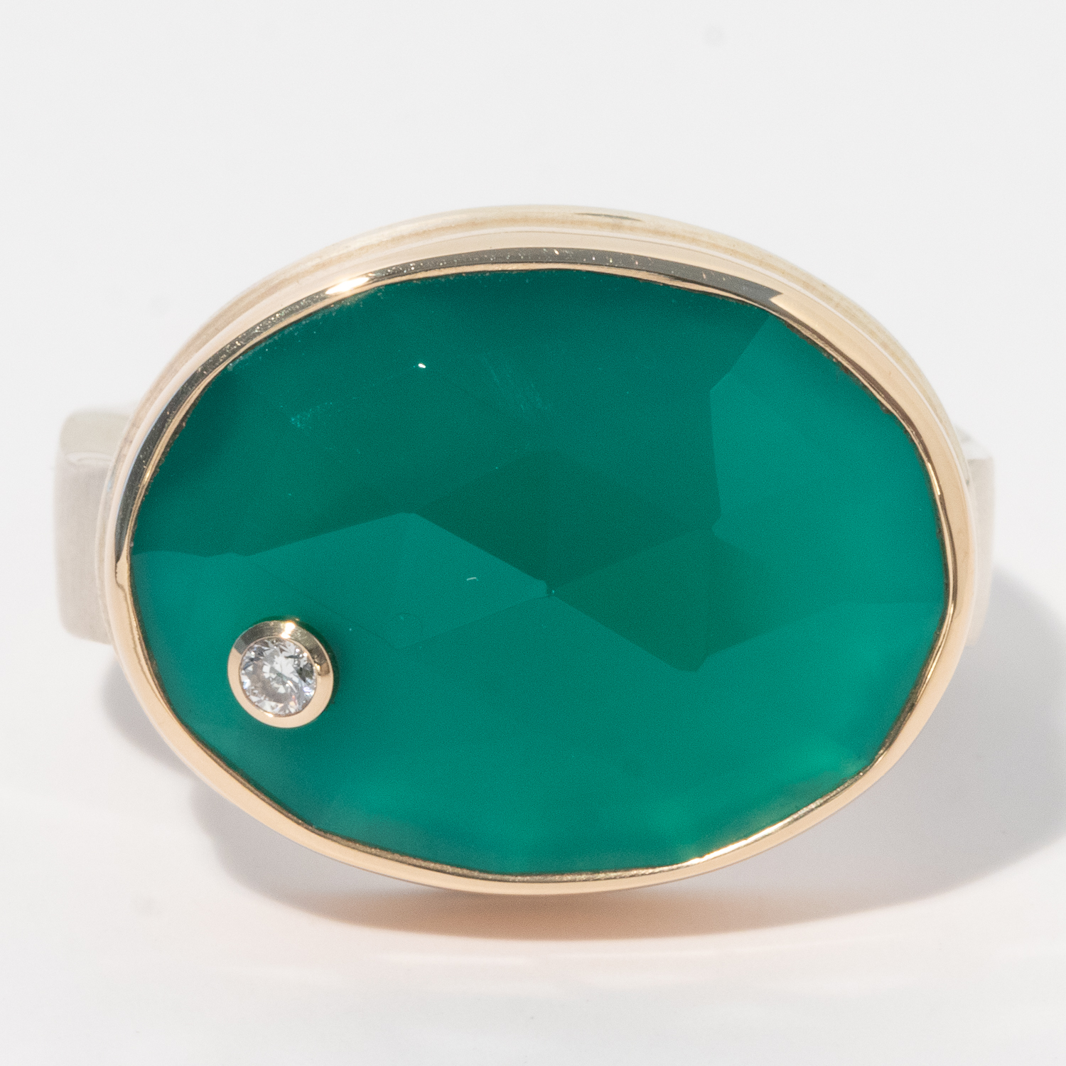 gold and silver ring with green onyx by jewelry designer Jamie Joseph